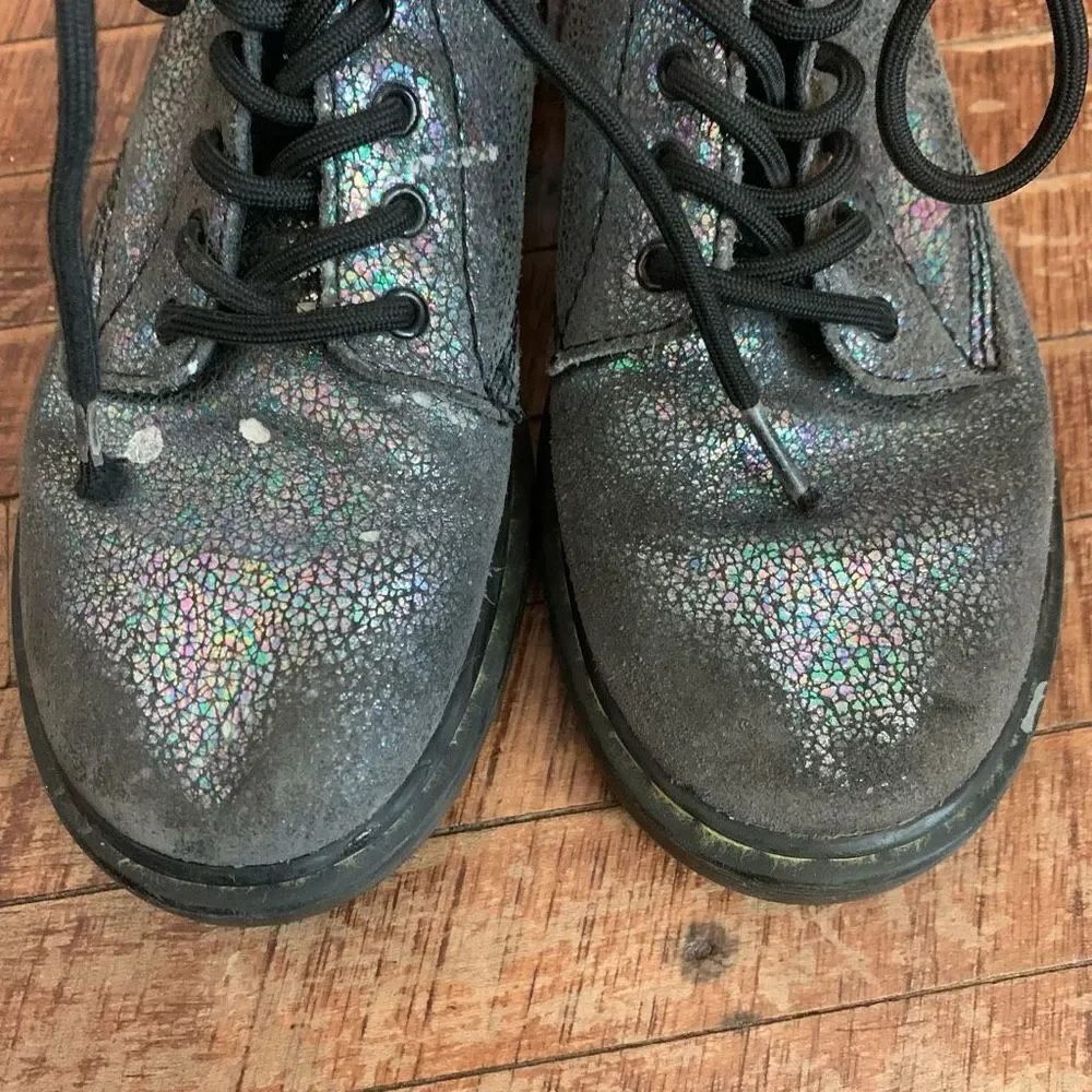Doc Martens black metallic shimmery English grunge kids 2 combat boots